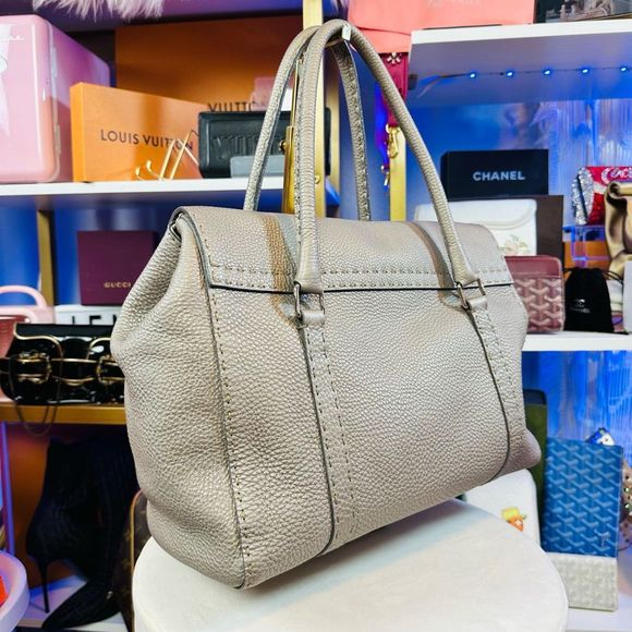 Fendi Selleria Silver Metallic Calf Skin Leather Linda Pebble Large Tote Hand Ba - Picture 4 of 14